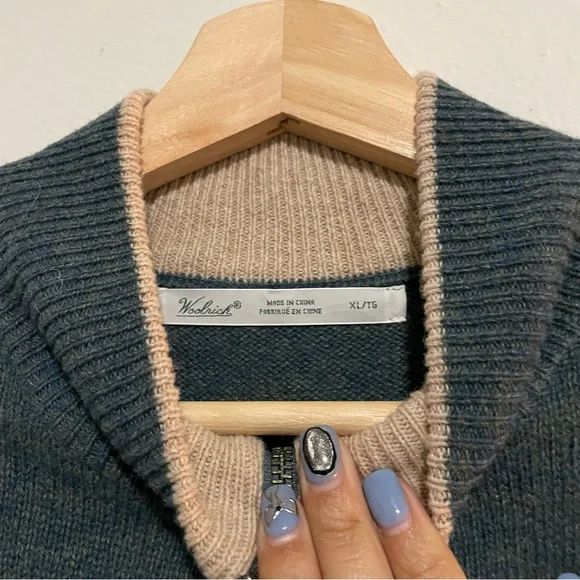 WOOLRICH Sweater Vest Wool White Sheep Green Red Full Zip, Size XL - Picture 5 of 6